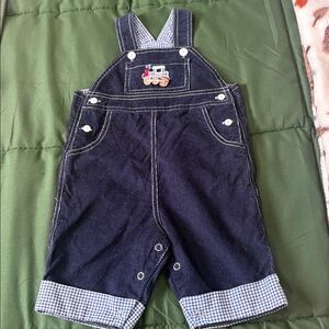 Navy Blue Les PetitsSoleils  Baby Overalls with Train Embroidery Size 3 months